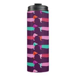 Garrafa Térmica Cães Dachshund: Padrão Cuto Sem Costura.