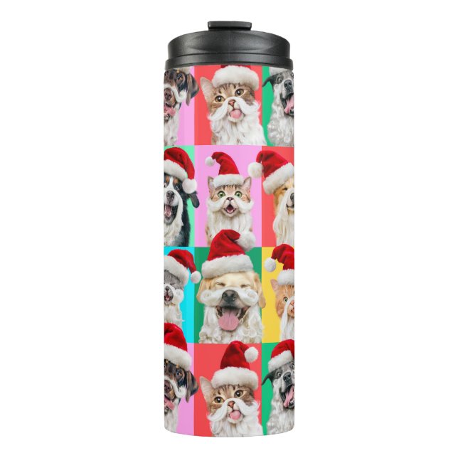 Garrafa Térmica Cães e Gatos com Barba de Papai Noel (Frente)