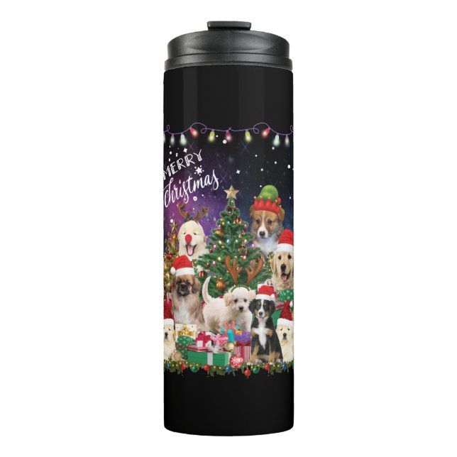Garrafa Térmica Cães Feliz Natal Luz (Frente)