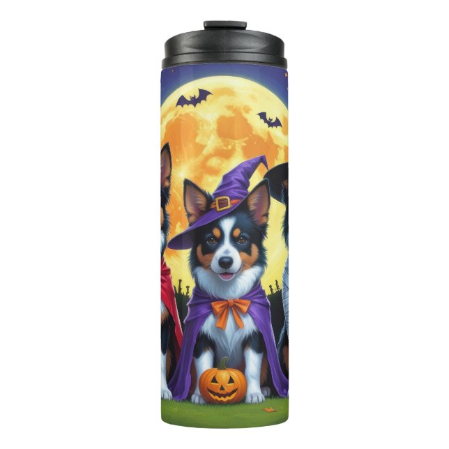 Garrafa Térmica Cães Kelpies Australianos Pumpkin Halloween Engraç (Frente)