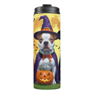 Garrafa Térmica Cães Pitbull Abóbora Halloween Engraçado