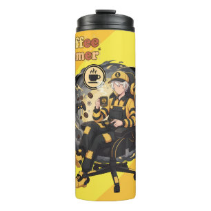 Garrafa Térmica Café Gamer Anime Menino Amarelo Estética Arte