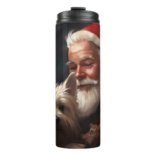 Garrafa Térmica Cairn Terrier com Papai Noel Natal Festivo