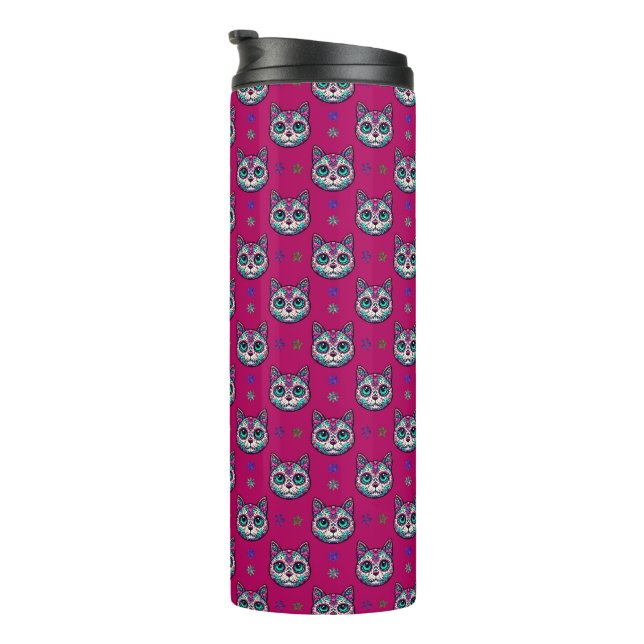Garrafa Térmica Calavera Cat Art Pattern (Rotação à direita)