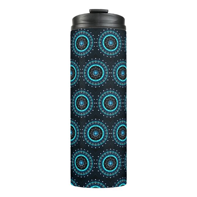 Garrafa Térmica Caleidoscópio Mandala com fundo preto (Frente)