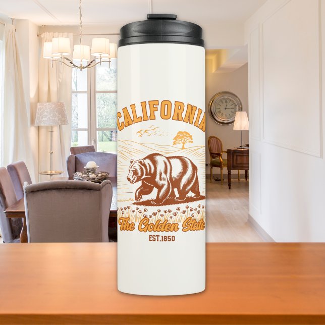 Garrafa Térmica California Wildflower Field – Retro Bear Design (Criador carregado)