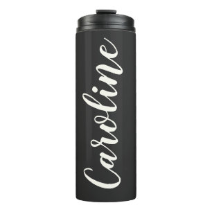 Garrafa Térmica Caligrafia Minimalista Preta Nome Personalizado