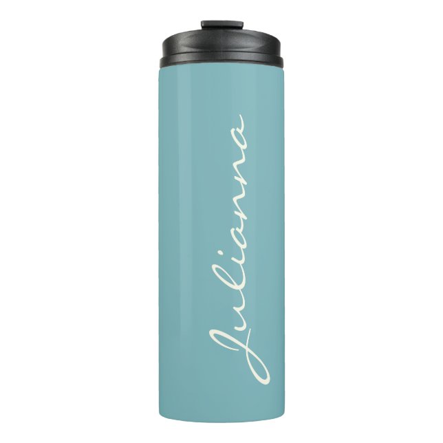 Garrafa Térmica Caligrafia Moderna Minimalista Nome Azul Teal (Frente)