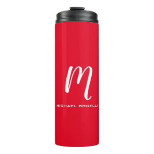 Garrafa Térmica Caligrafia monograma branco na moda vermelho seu n