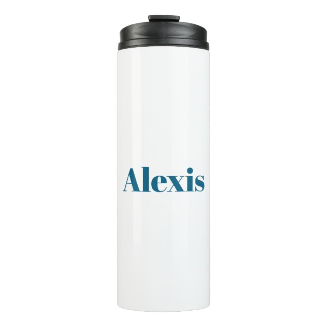 Garrafa Térmica Caligrafia Nome Script Simples Branco Azul (Frente)