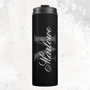 Garrafa Térmica Caligrafia por Monograma da Cinza Negra Chic