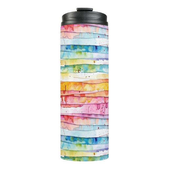 Garrafa Térmica Camadas de Aquarela Abstrato, Vermelhas, Azuis, Am (Frente)