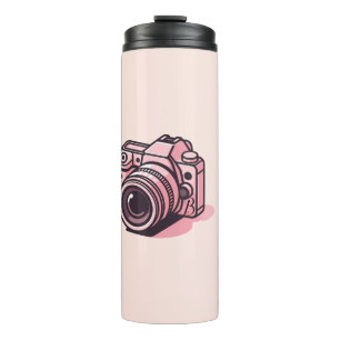 Garrafa Térmica Câmera DSLR Rosa na Moda Fotografia Personalizada