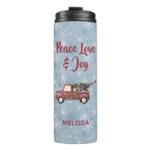 Garrafa Térmica Caminhão de Brinquedo Vermelho Vintage com uma árv