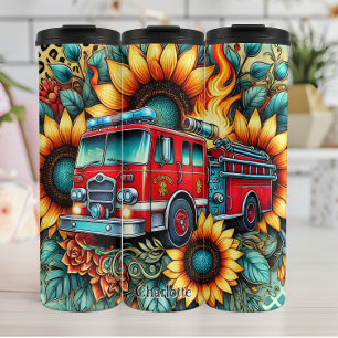 Garrafa Térmica Caminhão de Fogo entre Sunflower e Chamas