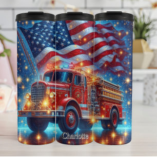 Garrafa Térmica Caminhão de Fogo Patriótico com Bandeira Americana
