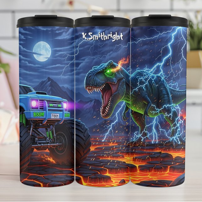 Garrafa Térmica Caminhão Monstro Dinossauro Tempestade Relâmpago (Criador carregado)