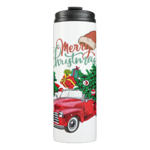 Garrafa Térmica Caminhão Vermelho Picape Árvore de Natal Feliz Nat
