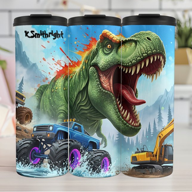 Garrafa Térmica Caminhões Monstros T-Rex Construção Caos (Criador carregado)