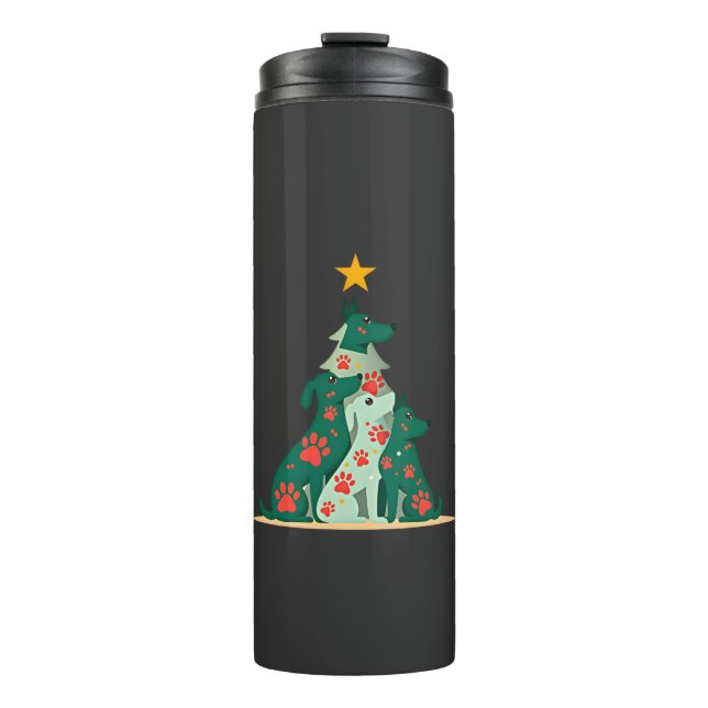Garrafa Térmica Camisa de árvore de Natal de cachorro - Natal de c (Frente)