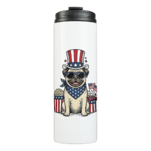 Garrafa Térmica Camisa de Cachorro com Desenho de Pug Patriótico V