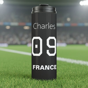 Garrafa Térmica Camisa de Futebol da França Preta e Branca com Nom