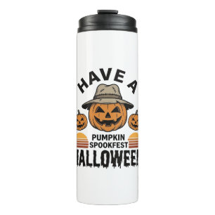 Garrafa Térmica Camisa de Gravura Vintage de Halloween de Abóbora 
