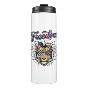 Garrafa Térmica Camisa de Gravura Vintage Patriótica Freedom Tiger