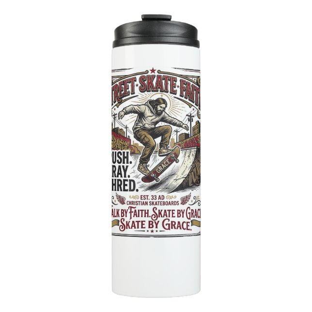 Garrafa Térmica Camisa de Jesus Skate Longboard Cristão (Frente)