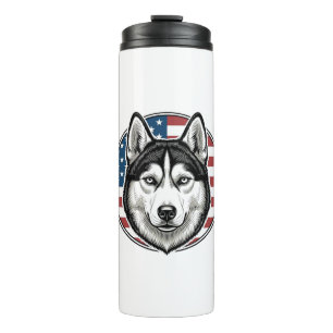 Garrafa Térmica Camisa Vetorial de Cachorro Patriótico Husky Vinta