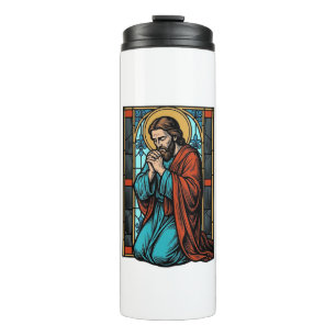 Garrafa Térmica Camisa Vetorial Figura Religiosa Orando Vintage De