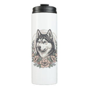 Garrafa Térmica Camisa Vintage Husky Floral Portrait Design_1