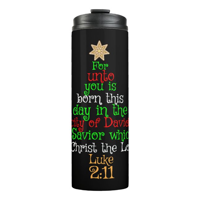Garrafa Térmica Camisas de Árvore de Natal Cristão (Frente)