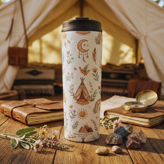 Garrafa Térmica Camiseta Boho Teepee Aventura Florestal Copo de Vi