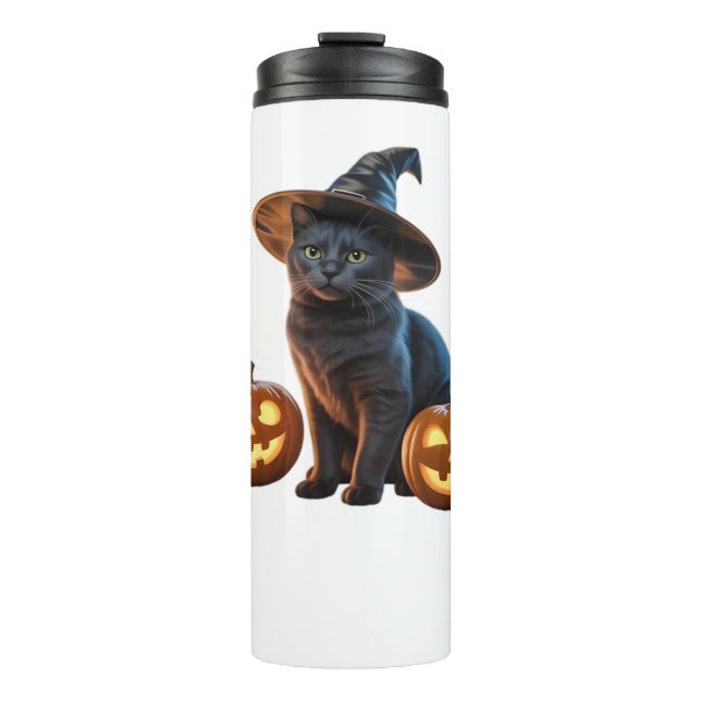 Garrafa Térmica Camiseta Clássica de Gato Negro Halloween (Frente)