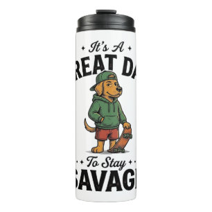 Garrafa Térmica Camiseta com Desenho de Gravação Antiga Savage Dog