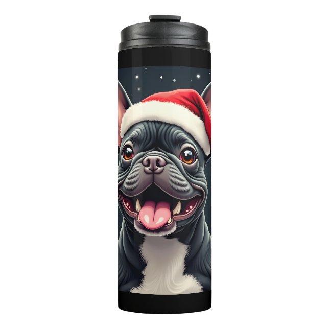 Garrafa Térmica Camiseta de Natal de Bulldog Francês (Frente)