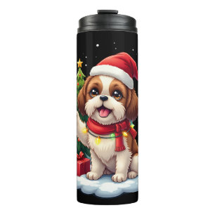 Garrafa Térmica Camiseta Feminina Luzes de Natal Shih Tzu Mão da P