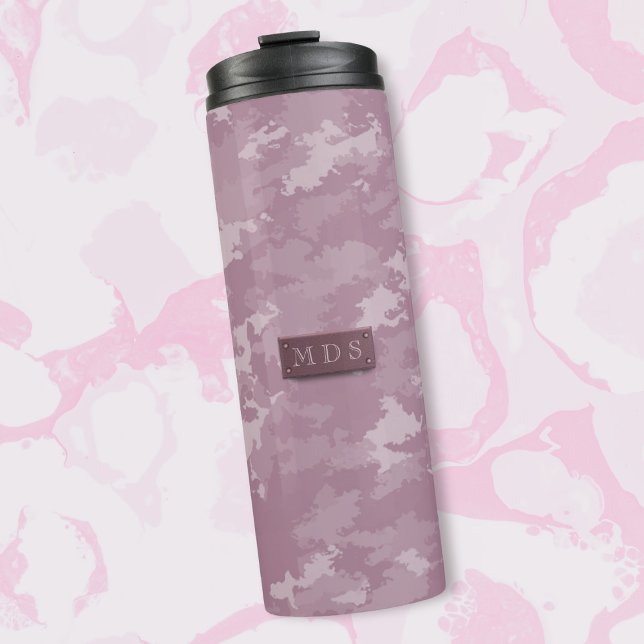 Garrafa Térmica Camo Moderno de Camuflagem Rosa Elegante Monograma (Perfect for pink camo lovers. Just add your initials!)