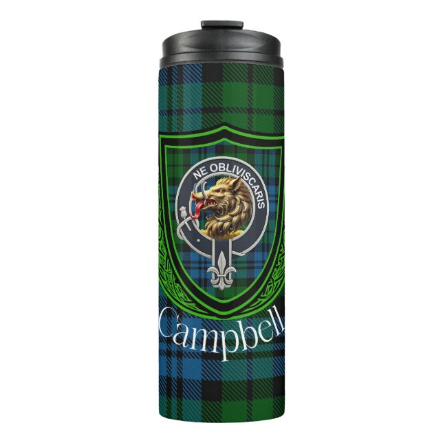 Garrafa Térmica Campbell Scottish Clan Tartan & Crest (Frente)