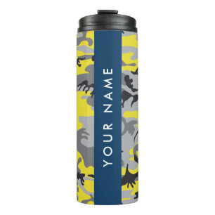Garrafa Térmica Camuflagem Amarela e Cinza Seu nome Personaliza