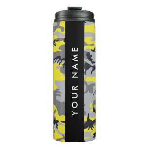 Garrafa Térmica Camuflagem Amarela e Cinza Seu nome Personaliza