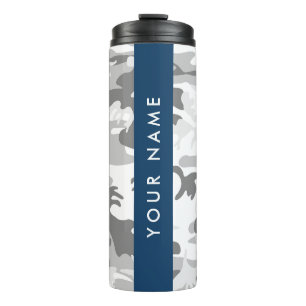Garrafa Térmica Camuflagem Cinza Neve de Inverno Personalize seu n