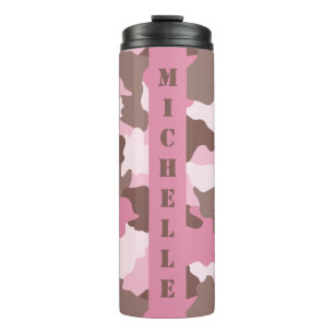 Garrafa Térmica Camuflagem cor-de-rosa Monograma Nome rosa