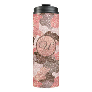 Garrafa Térmica Camuflagem Glitter Rosa Dourada Camo Faux Monogram