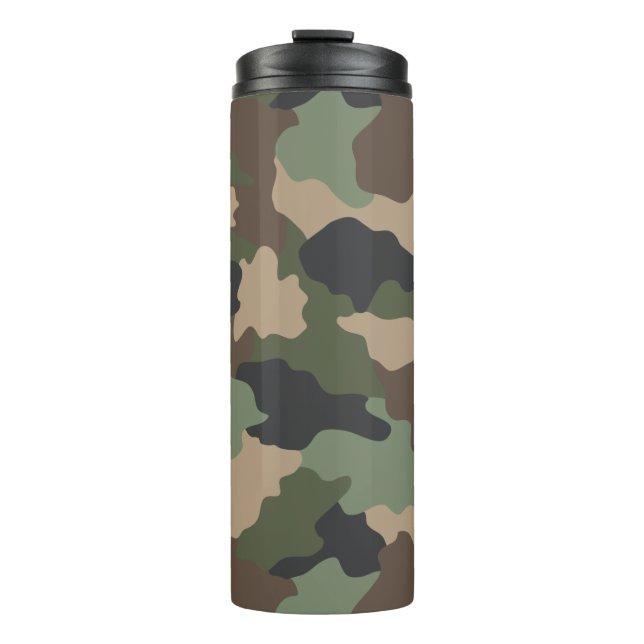 Garrafa Térmica Camuflagem Madeira Camo Khaki Tan Preto (Frente)