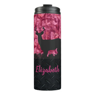 Garrafa Térmica Camuflagem rosa Deer Hunting Nome Mulher Tumbler