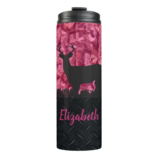 Garrafa Térmica Camuflagem rosa Deer Hunting Nome Mulher Tumbler (Frente)