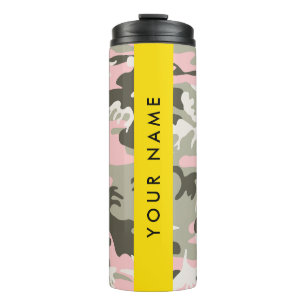 Garrafa Térmica Camuflagem Rosa e Verde Personalize seu nome