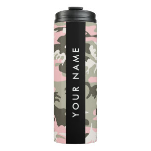 Garrafa Térmica Camuflagem rosa e verde Seu nome personaliza